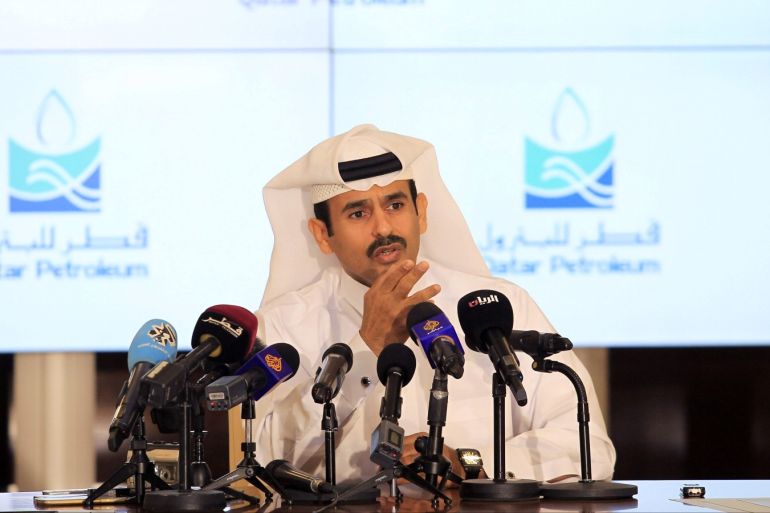 Saad al-Kaabi, chief executive of Qatar Petroleum, gestures as he speaks to reporters in Doha, Qatar, July 4, 2017. REUTERS/Naseem Zeitoon