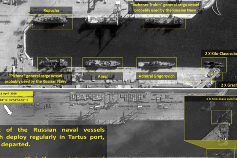 塔尔图斯海军基地在军舰撤离前后的不同卫星图片 [ImageSat International]
