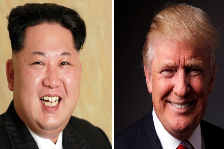 A combination photo shows a Korean Central News Agency (KCNA) handout of North Korean leader Kim Jong Un released on May 10, 2016, and Republican U.S. presidential candidate Donald Trump posing for a photo after an interview with Reuters in his office in Trump Tower, in the Manhattan borough of New York City, U.S., May 17, 2016. REUTERS/KCNA handout via Reuters/File Photo & REUTERS/Lucas Jackson/File PhotoATTENTION EDITORS - THE KCNA IMAGE WAS PROVIDED BY A THIRD PARTY. EDITORIAL USE ONLY. REUTERS IS UNABLE TO INDEPENDENTLY VERIFY THIS IMAGE. NO THIRD PARTY SALES. NOT FOR USE BY REUTERS THIRD PARTY DISTRIBUTORS. SOUTH KOREA OUT. NO COMMERCIAL OR EDITORIAL SALES IN SOUTH KOREA. TPX IMAGES OF THE DAY
