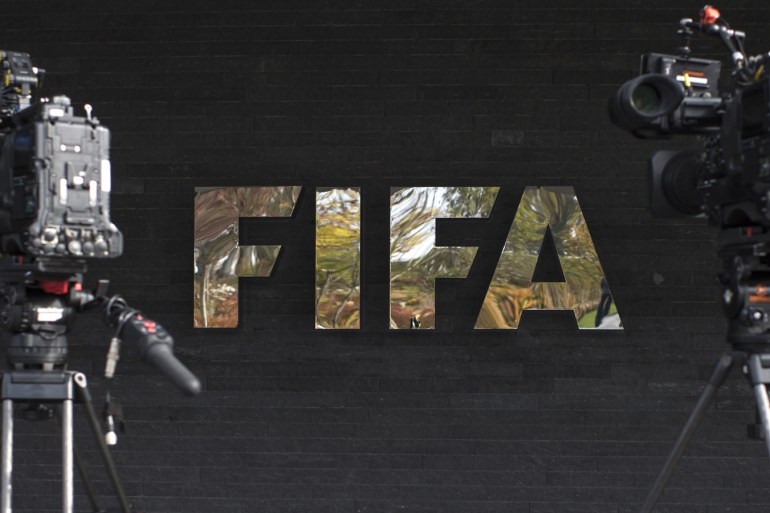 ZURICH, SWITZERLAND - OCTOBER 20: FIFA Logo at the entrance of the world football's governing body headquarters in Zurich during the extraordinary FIFA executive committee meeting at Home of FIFA on October 20, 2015 in Zurich, Switzerland. (Photo by Valeriano Di Domenico/Bongarts/Getty Images)