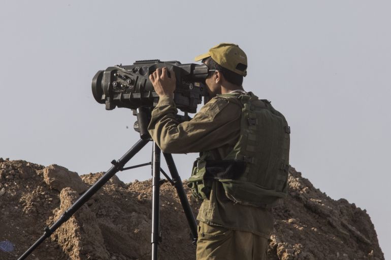 NAHAL OZ , ISRAEL - JUNE 08: Israeli soldiers seen along the Israel-Gaza border during long day of clashes on June 8, 2018 in near Nahal Oz, Israel. Naksa is Arabic for setback. Naksa Day is the anniversary of the defeat of the Arabs during the 1967 Six-Day War between Israel and Egypt, Jordan and Syria. (Photo by Ilia Yefimovich/Getty Images)