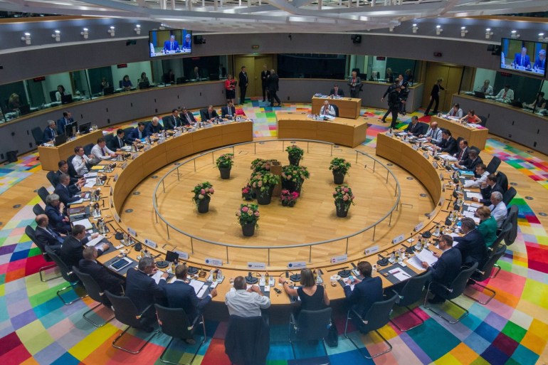 EU leaders take part in a European Union summit in Brussels, Belgium June 28, 2018. Stephanie Lecocq/Pool via REUTERS