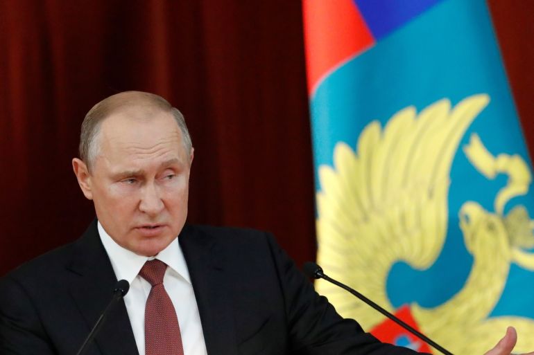Russia President Vladimir Putin addresses Russian ambassadors and representatives
