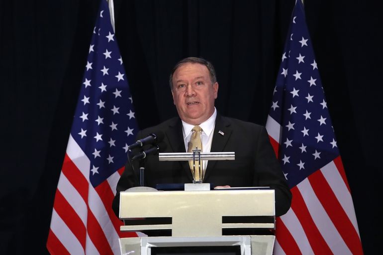 SINGAPORE - JUNE 11: U.S. Secretary of State Mike Pompeo answers questions at a press briefing June 11, 2018 in Singapore. Pompeo answered a range of questions related primarily to the historic meeting between U.S. President Donald Trump and North Korean leader Kim Jong-un scheduled for tomorrow June 12 in Singapore. (Photo by Win McNamee/Getty Images)