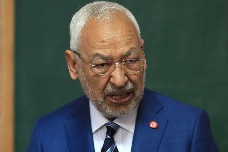 Tunisian local elections- - BEN AROUS, TUNISIA - MAY 06: Leader of Ennahdha Party Rachid al-Ghannouchi casts his vote at a polling station during Tunisian local elections, which was held first time after 2011 Arab Spring revolution, in Ben Arous, Tunisia on May 06, 2018.