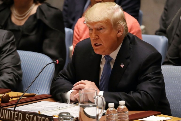 NEW YORK, NY - SEPTEMBER 26: President Donald Trump chairs a United Nations (U.N.) Security Council meeting on September 26, 2018 in New York City. Trump presides over the 15-member council as the United States holds the monthly rotating presidency. The Security Council meeting coincides with the 73rd United Nations General Assembly at the U.N. Spencer Platt/Getty Images/AFP== FOR NEWSPAPERS, INTERNET, TELCOS & TELEVISION USE ONLY ==