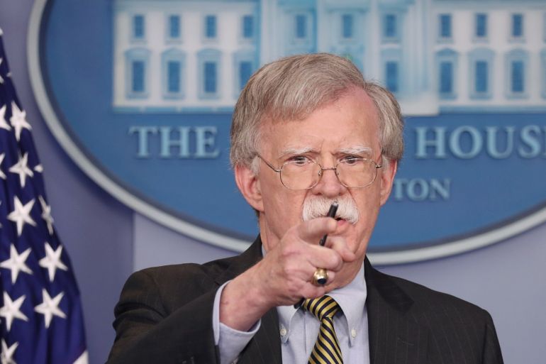 U.S. National Security Advisor John Bolton answers questions from reporters as he announces that the U.S. will withdraw from a treaty with Iran during a news conference in the White House briefing room in Washington, U.S., October 3, 2018. REUTERS/Jonathan Ernst