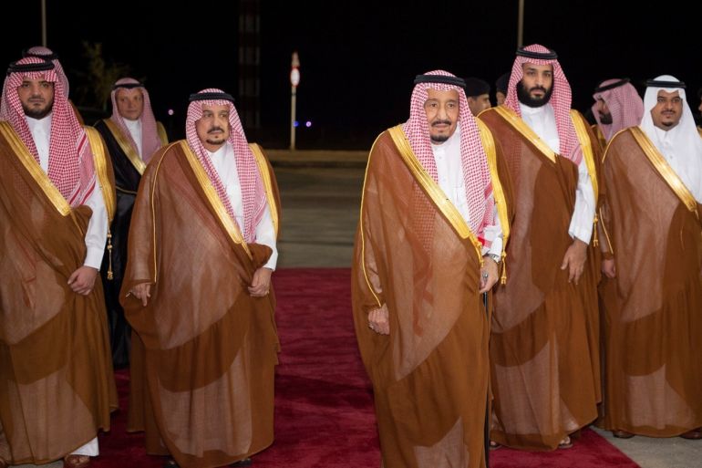 Saudi Arabia King Salman bin Abdulaziz Al Saud (C) and Crown Prince Mohammed bin Salman (R) attend Qiddiya, multi-billion dollar entertainment resort, launching ceremony in Riyadh, Saudi Arabia April 28, 2018, Picture taken April 28, 2018. Bandar Algaloud/Courtesy of Saudi Royal Court/Handout via REUTERS ATTENTION EDITORS - THIS PICTURE WAS PROVIDED BY A THIRD PARTY.