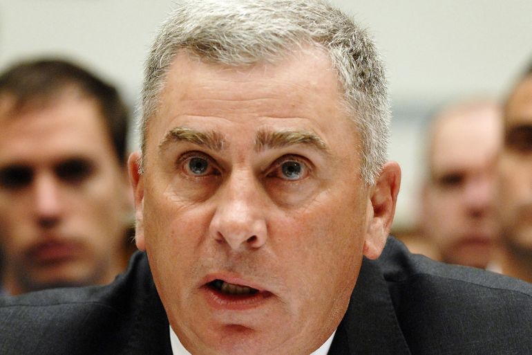 Retired U.S. Army Gen. John Abizaid testifies during a House Oversight and Government Reform Committee hearing on what military leaders knew about the combat death in Afghanistan of U.S. Army Ranger and former football star Pat Tillman, in Washington, August 1, 2007. REUTERS/Jonathan Ernst (UNITED STATES)