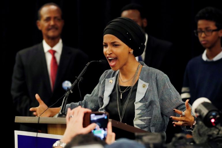 Democratic congressional candidate Ilhan Omar speaks at her midterm election night party in Minneapolis, Minnesota, U.S. November 6, 2018. REUTERS/Eric Miller
