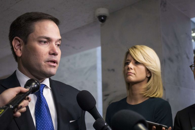 WASHINGTON, DC - DECEMBER 04: Sen. Marco Rubio (R-FL) speaks to reporters following a closed briefing on intelligence matters on Capitol Hill on December 4, 2018 in Washington, DC. Zach Gibson/Getty Images/AFP== FOR NEWSPAPERS, INTERNET, TELCOS & TELEVISION USE ONLY ==