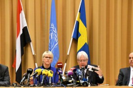 Yemen peace talks start in Sweden- - STOCKHOLM, SWEDEN - DECEMBER 6: Foreign Minister of Sweden Margot Wallstrom (2nd L) and UN special envoy to Yemen Martin Griffiths (2nd R) attend a press conference during the opening session of Yemen peace talks in Rimbo town of Stockholm, Sweden, on December 6, 2018.