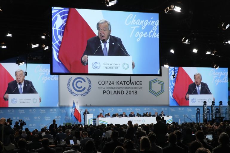 KATOWICE, POLAND - DECEMBER 03: Antonio Guterres, Secretary-General of the Untied Nations, speaks at the opening ceremony of the COP 24 United Nations climate change conference on December 03, 2018 in Katowice, Poland. The two -week conference is taking place in the wake of recent scientific reports that point to an even more dire situation of global warming and its consequences. (Photo by Sean Gallup/Getty Images)
