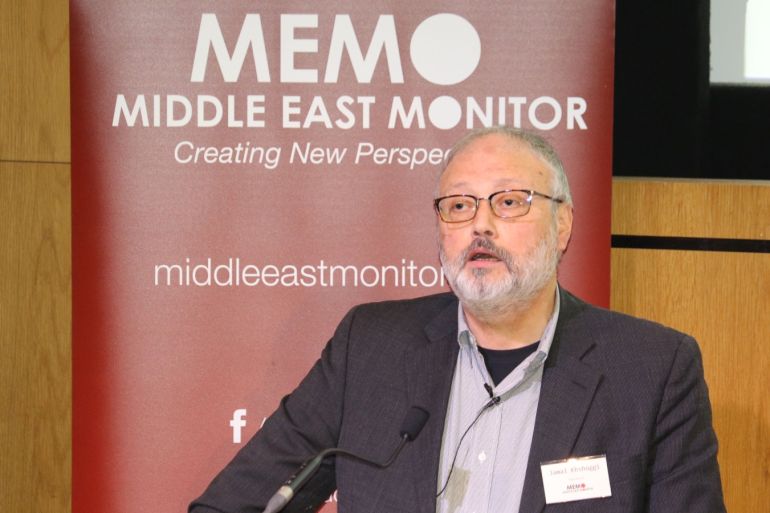Saudi dissident Jamal Khashoggi speaks at an event hosted by Middle East Monitor in London Britain, September 29, 2018. Picture taken September 29, 2018. Middle East Monitor/Handout via REUTERS. ATTENTION EDITORS - THIS IMAGE WAS PROVIDED BY A THIRD PARTY