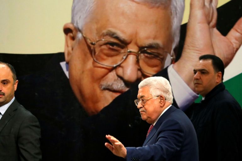 Palestinian President Mahmoud Abbas gestures during a ceremony marking the 54th anniversary of Fatah's founding, in Ramallah, in the Israeli-occupied West Bank December 31, 2018. REUTERS/Mohamad Torokman