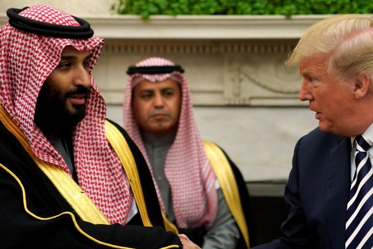 U.S. President Donald Trump shakes hands with Saudi Arabia's Crown Prince Mohammed bin Salman in the Oval Office at the White House in Washington, U.S. March 20, 2018. REUTERS/Jonathan Ernst