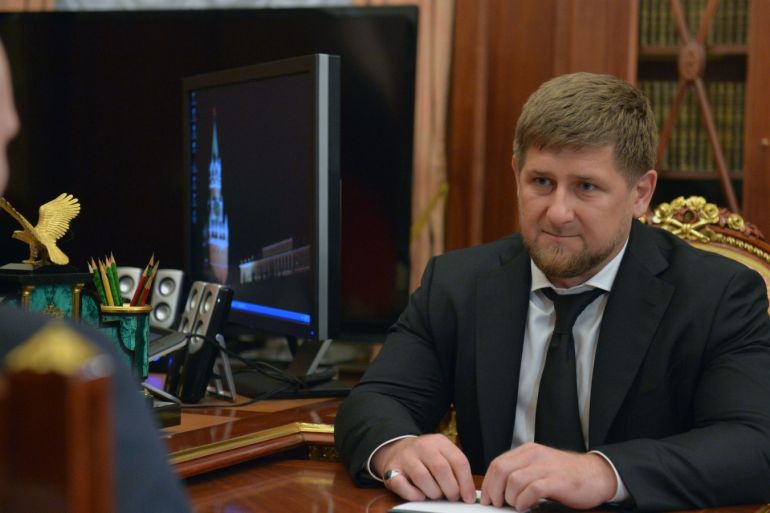 epa04515171 Russian President Vladimir Putin (L) speaks with the Head of the Chechen Republic Ramzan Kadyrov (R) during a working meeting in the Kremlin in Moscow, Russia, 04 December 2014. At least 19 people were killed when Islamist militants clashed with security forces in a gunbattle in Chechnya on 04 December, government officials said. The gunmen opened fire at a checkpoint overnight to Thursday in the regional capital Grozny before holing up in a nearby office bu