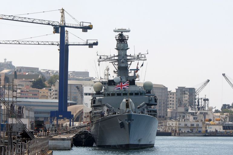 GIBRALTAR - AUGUST 19: Royal Navy HMS Westminster is docked at Gibraltar military port on August 19, 2013 in Gibraltar. Spanish fishermen held a protest yesterday at the site of an artificial reef, placed there by the Gibraltan government. Local fisherman claim the reef has had a negative impact on the Spanish fishing industry in the region, but Gibraltan officials insist Spanish vessels should not be in the area. British Prime Minister David Cameron has urged the Euro