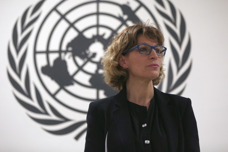 Special Rapporteur on extrajudicial, summary or arbitrary executions at the Office of the United Nations High Commissioner for Human Rights, Agnes Callamard waits for a news conference to start in San Salvador, El Salvador, February 5, 2018. REUTERS/Jose Cabezas