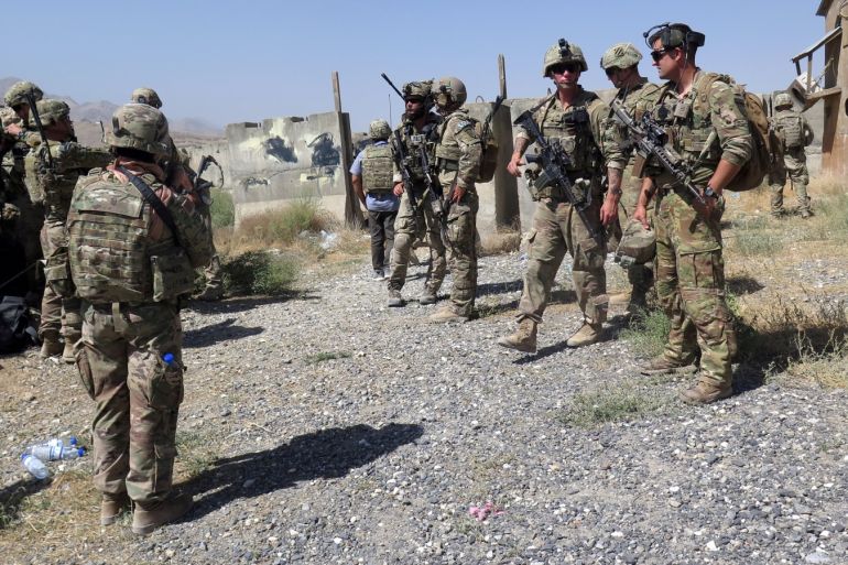 U.S. military advisers from the 1st Security Force Assistance Brigade are seen at an Afghan National Army base in Maidan Wardak province, Afghanistan August 6, 2018. Picture taken August 6, 2018. REUTERS/James Mackenzie
