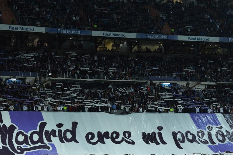 MADRID, SPAIN - MARCH 05: Real Madrid fans show their support prior to the UEFA Champions League Round of 16 Second Leg match between Real Madrid and Ajax at Bernabeu on March 05, 2019 in Madrid, Spain. (Photo by Denis Doyle/Getty Images)