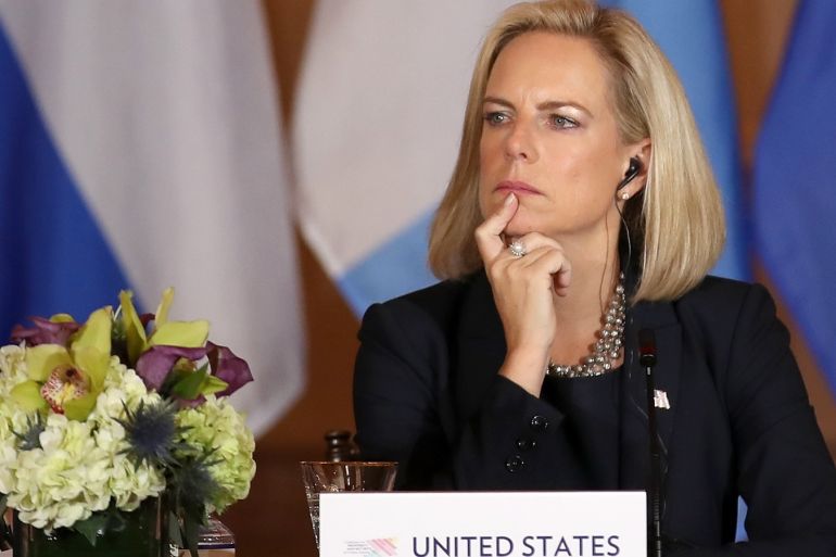 WASHINGTON, DC - OCTOBER 11: Homeland Security Secretary Kirstjen Nielsen looks on during the Conference for Prosperity and Security in Central America on October 11, 2018 in Washington, DC. Leaders from the Central American countries of Mexico, Guatemala, El Salvador and Honduras met with U.S. leaders at the second Conference for Prosperity and Security in Central America. Justin Sullivan/Getty Images/AFP== FOR NEWSPAPERS, INTERNET, TELCOS & TELEVISION USE ONLY ==