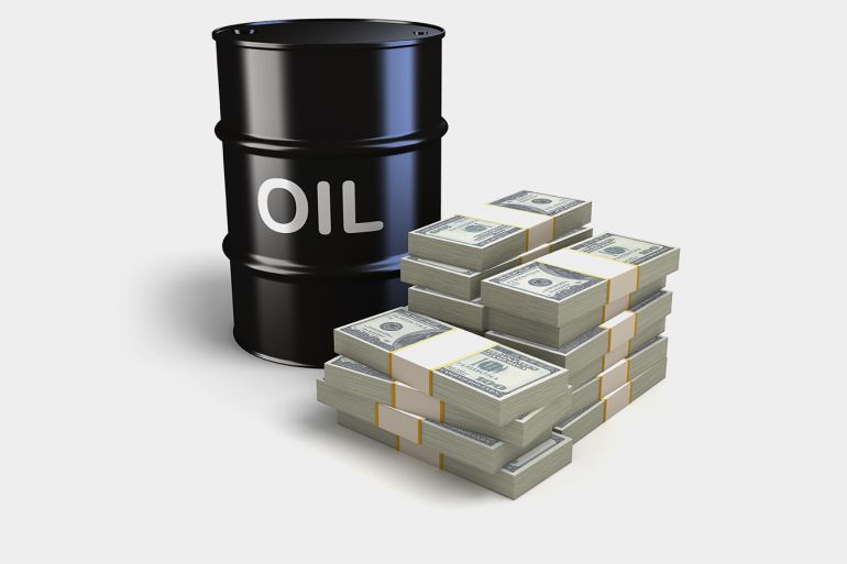 Oil barrel and Dollar bills.For more money and finance images: