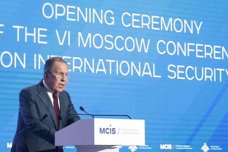Russian Foreign Minister Sergei Lavrov delivers a speech during the annual Moscow Conference on International Security (MCIS) in Moscow, Russia, April 26, 2017. REUTERS/Maxim Shemetov