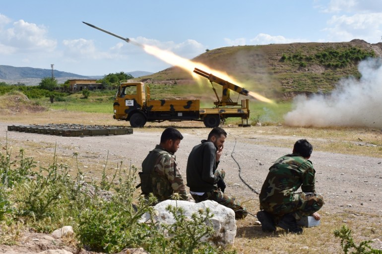FSA retaliate against YPG/PKK attacks in Syria- - ALEPPO, SYRIA - MAY 09: A missile vehicle of Free Syrian Army (FSA) launches a missile to hit the points of Assad regime and terror groups in Aleppo to retaliate against YPG/PKK attacks in Idlib de-escalation zone, on May 09, 2019, Aleppo, Syria.
