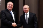 俄罗斯总统普京于2019年5月14日在索契会见了美国国务卿迈克·蓬佩奥。[路透/ Alexander Nemenov]