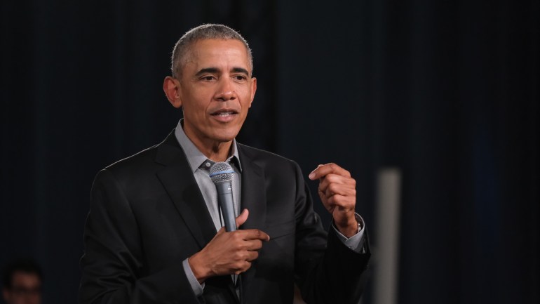 BERLIN, GERMANY - APRIL 06: Former U.S. President Barack Obama speaks to young leaders from across Europe in a Town Hall-styled session on April 06, 2019 in Berlin, Germany. Obama spoke to several hundred young people from European government, civil society and the private sector about the nitty gritty of achieving positive change in government and society. (Photo by Sean Gallup/Getty Images)