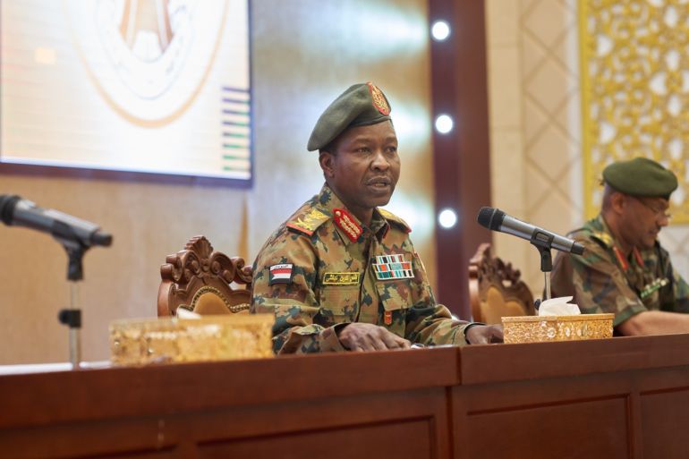 KHARTOUM, SUDAN - MAY 07: The spokesperson of Sudan’s Transitional Military Council (TMC) Shams al-Din Kabashi talks in a press conference on May 07, 2019 in Khartoum, Sudan. (Photo by David Degner/Getty Images)
