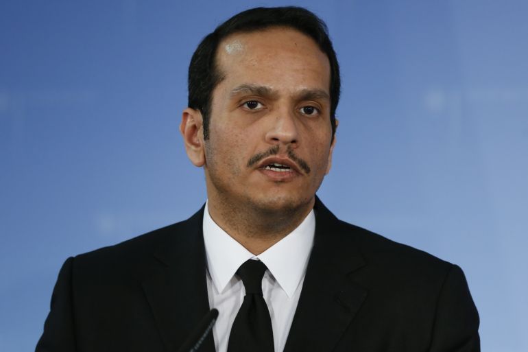 Heiko Maas - Mohammed bin Abdulrahman Al Thani in Berlin- - BERLIN, GERMANY - APRIL 11: Qatari Deputy Prime Minister and Minister of Foreign Affairs Mohammed bin Abdulrahman Al Thani makes a speech during a joint press conference with German Foreign Minister Heiko Maas (not seen) following their meeting in Berlin, Germany on April 11, 2019.