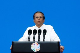 Sri Lankan President Maithripala Sirisena speaks at the Conference on Dialogue of Asian Civilizations in Beijing, China May 15, 2019. REUTERS/Thomas Peter