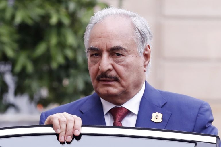 epa07487108 (FILE) - Libya Chief of Staff, Marshall Khalifa Haftar arrives for the international congress on Libya, at the Elysee Palace in Paris, France, 29 May 2018 (reissued 05 April 2019). According to reports, Haftar has ordered Libyan forces loyal to him to take the capital Tripoli, sparking fears of further escalation in the country. EPA-EFE/ETIENNE LAURENT