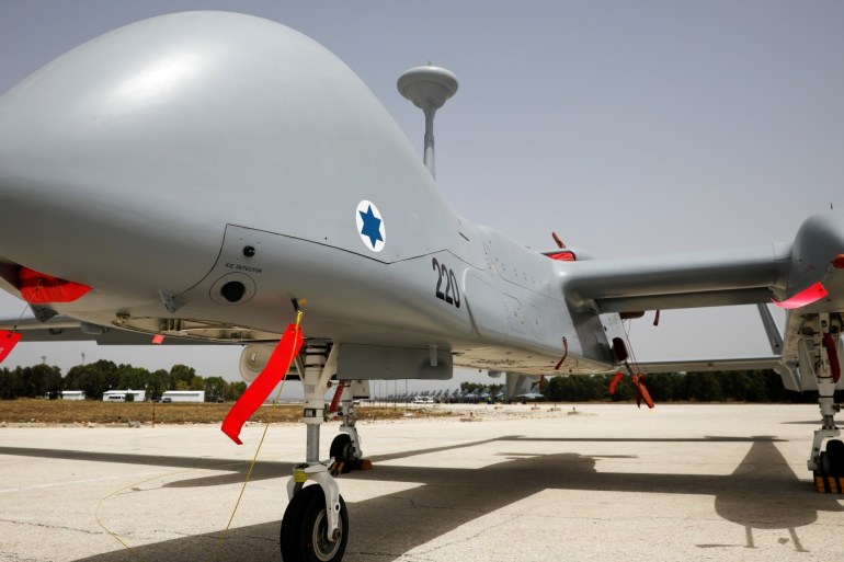 A drone is seen on display during the International Convention of Air Force Commanders, at the Tel Nof airforce base in central Israel, May 23, 2018. REUTERS/Amir Cohen