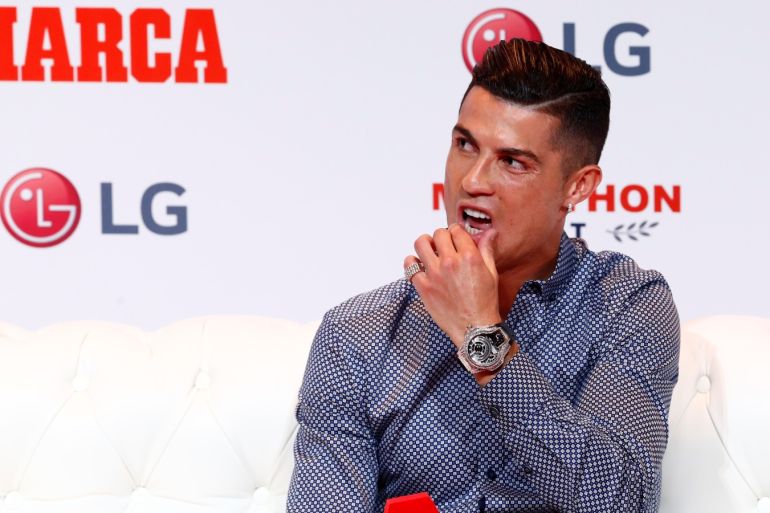 Soccer Football - Cristiano Ronaldo receives the MARCA Legend award - Reina Victoria Theater, Madrid, Spain - July 29, 2019 Cristiano Ronaldo during the presentation REUTERS/Juan Medina