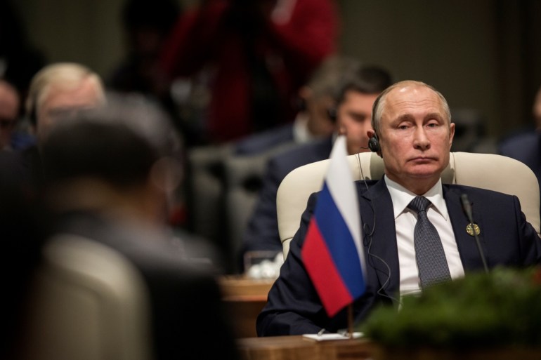 Russia's President Vladimir Putin looks on during the BRICS Summit in Johannesburg, South Africa, July 26, 2018. Gulshan Khan/Pool via REUTERS