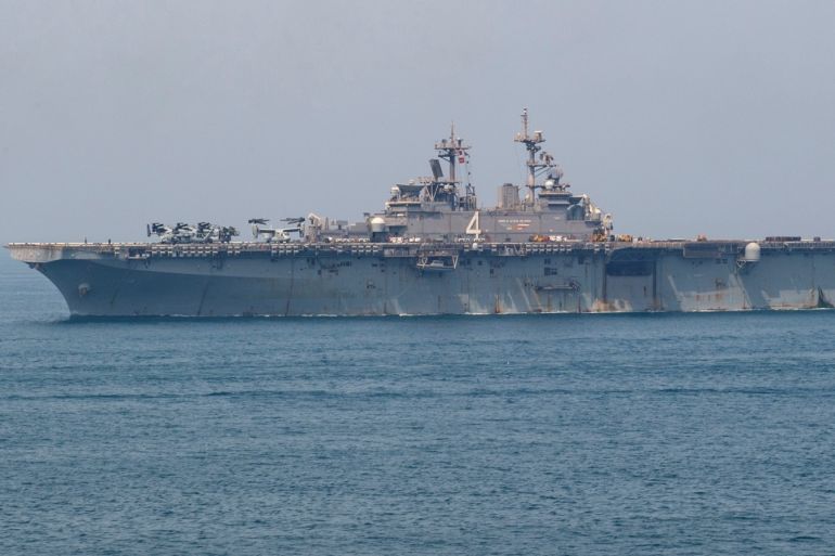 Amphibious assault ship USS Boxer transits the Gulf, according to the U.S. Navy in this picture released on July 24, 2019. Kyle Carlstrom/U.S. Navy/Handout via REUTERS ATTENTION EDITORS- THIS IMAGE HAS BEEN SUPPLIED BY A THIRD PARTY.