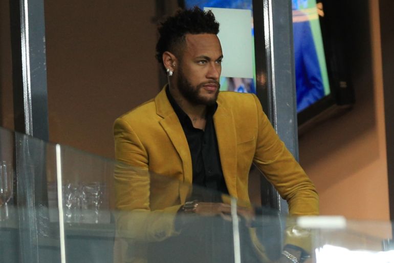 BELO HORIZONTE, BRAZIL - JULY 02: Neymar Jr. of Brazil looks on from the stands prior to the Copa America Brazil 2019 Semi Final match between Brazil and Argentina at Mineirao Stadium on July 02, 2019 in Belo Horizonte, Brazil. (Photo by Buda Mendes/Getty Images)