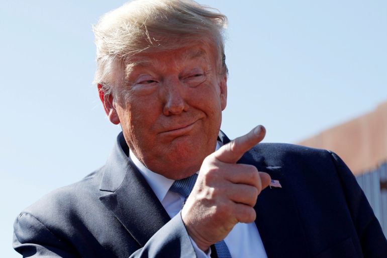 U.S. President Donald Trump gestures during his visit to a section of the U.S.-Mexico border wall in Otay Mesa, California, U.S. September 18, 2019. REUTERS/Tom Brenner
