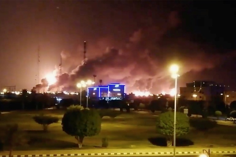 Flames and smoke rise over Aramco refinery in Saudi Arabia