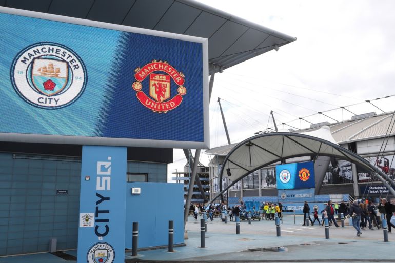 MANCHESTER, ENGLAND - SEPTEMBER 07: General view of the screen showing the club badges ahead of the Barclays FA Women's Super League match between Manchester City and Manchester United at Etihad Stadium on September 07, 2019 in Manchester, United Kingdom. (Photo by Catherine Ivill/Getty Images)