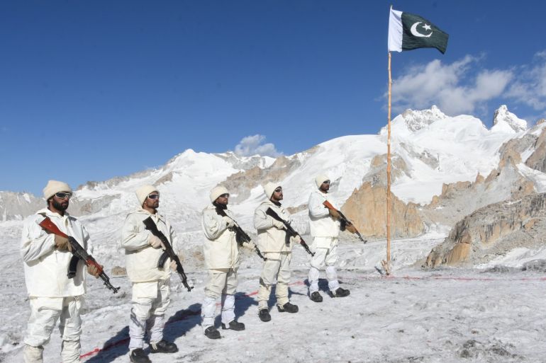 World's highest battlefield in Siachen- - SIACHEN, PAKISTAN- SEPTEMBER 16: Pakistani soldiers patrol where India and Pakistan both claim the area and have thousands of soldiers stationed there in Siachen, Pakistan on September 16, 2019. At a height of up to 8,000 meters, Siachen is regarded as the world's highest battlefield due to military conflict between India and Pakistan which was started in 1984. Military life in the region is viewed by Anadolu Agency for the
