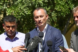 UN Special Coordinator for the Middle East Peace Process Nickolay Mladenov- - KHAN YUNIS, GAZA - MAY 13: Nickolay Mladenov (C), UN Special Coordinator for the Middle East Peace Process speaks during a press conference in Khan Yunis, Gaza on May 13, 2019.