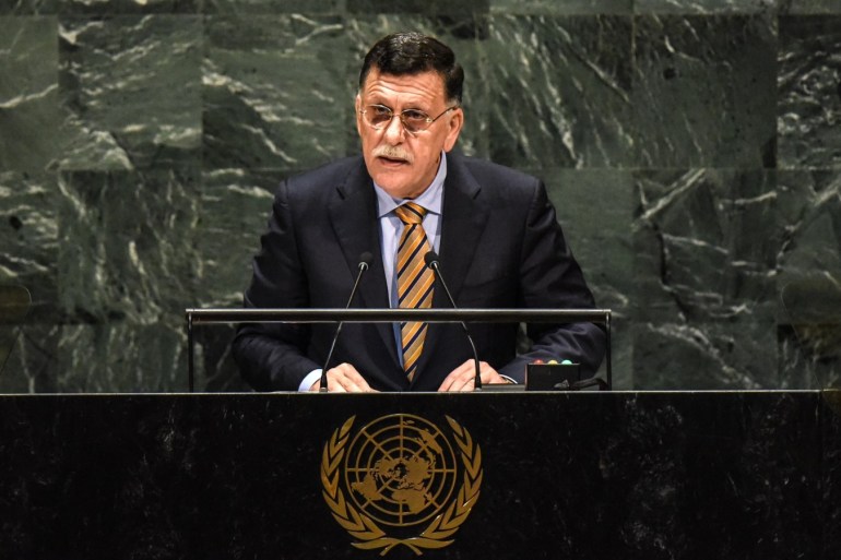 NEW YORK, NY - SEPTEMBER 25 : President of Libya Faiez Mustafa Serraj speaks during the 74th United Nations General Assembly at the United Nations on September 25, 2019 in New York City. The United Nations General Assembly, or UNGA, is expected to attract over 90 heads of state in New York City for a week of speeches, talks and high level diplomacy concerning global issues Stephanie Keith/Getty Images/AFP== FOR NEWSPAPERS, INTERNET, TELCOS & TELEVISION USE ONLY ==