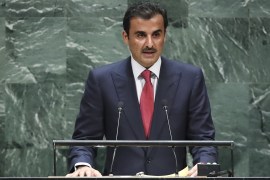 NEW YORK, NY - SEPTEMBER 24: Emir of Qatar Sheikh Tamim bin Hamad al-Thani addresses the United Nations General Assembly at UN headquarters on September 24, 2019 in New York City. World leaders from across the globe are gathered at the 74th session of the UN General Assembly, amid crises ranging from climate change to possible conflict between Iran and the United States. Drew Angerer/Getty Images/AFP== FOR NEWSPAPERS, INTERNET, TELCOS & TELEVISION USE ONLY ==