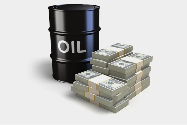 Oil barrel and Dollar bills