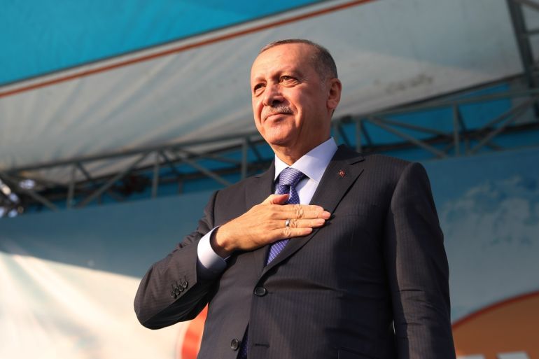 Turkish President Recep Tayyip Erdogan in Kayseri- - KAYSERI, TURKEY - OCTOBER 19: Turkish President Recep Tayyip Erdogan greets the crowd during a mass opening ceremony in Kayseri, Turkey on October 19, 2019.