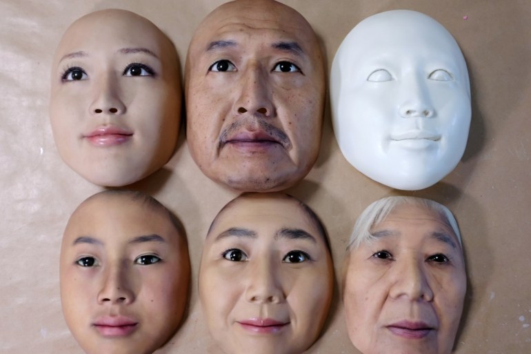 Super-realistic face masks are displayed at factory of REAL-f Co. in Otsu, western Japan, November 15, 2018. REUTERS/Kwiyeon Ha